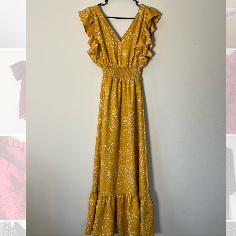EXPRESS Yellow Polka Dot Maxi Dress